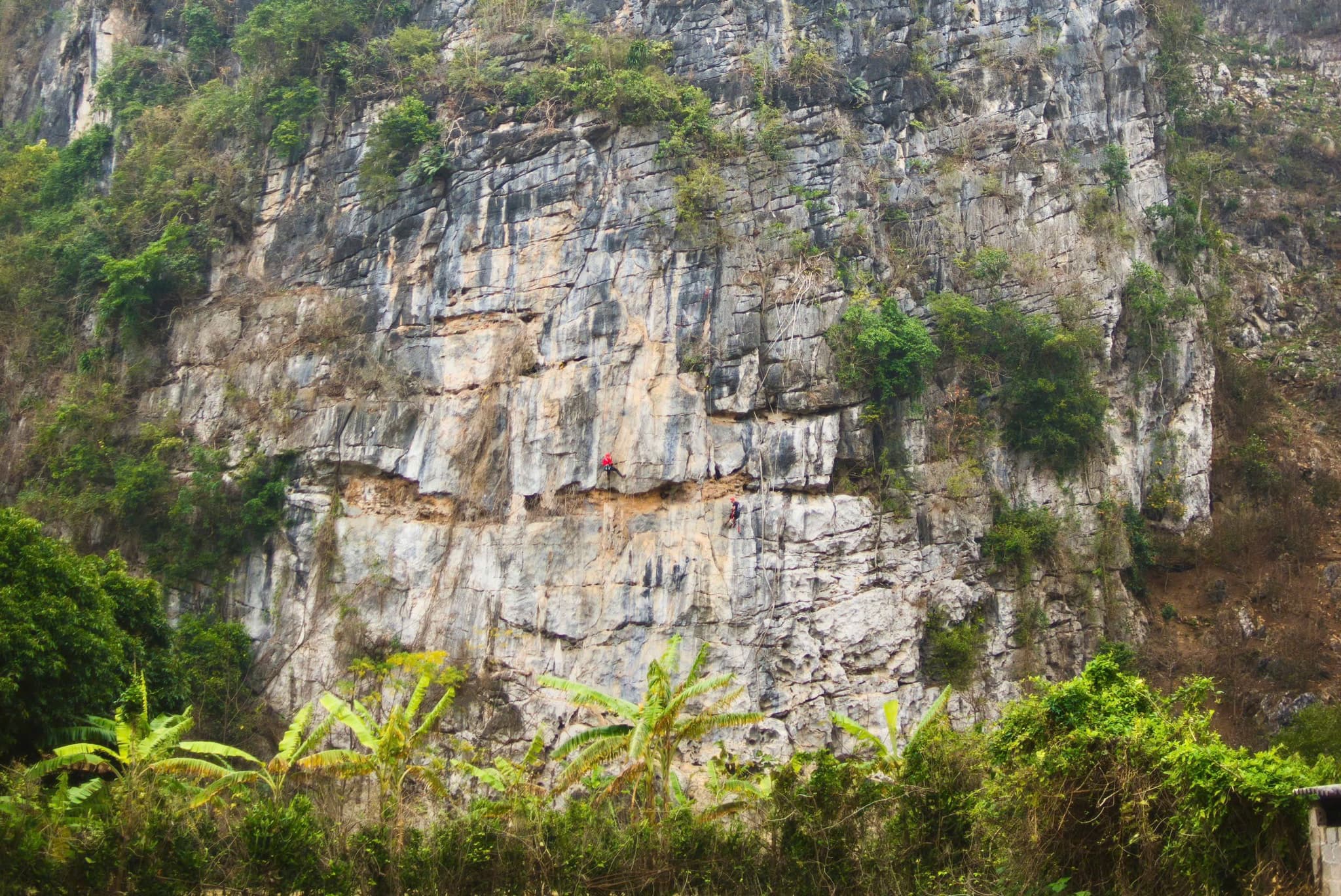 View of Papaya Wall, a rugged limestone cliff in Huu Lung, các vách đá hoang sơ lý tưởng cho leo núi thể thao và trekking